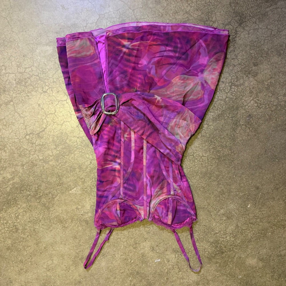 Outcast Corset Mini Dress Womens XXS Purple Good Mesh Y2K Fairy Grunge Buckle